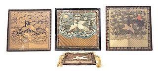* A Group of Four Embroidered Silk Rank Badges Largest 11 1/2 x 11 3/4 inches.