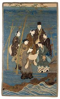 A Japanese Embroidered Tapestry Height 86 3/4 x width 50 1/2 inches.