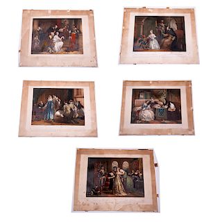 Lote de escenas medievales.S. XIX. Litografías coloreadas. Consta de: a) "Arresto de Juana Gray. Impresión de Lemercier, Paris.Pzas:5