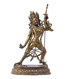 A Gilt Bronze Figure Of Vajrayogini Height 17 5/8 inches.