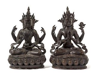 A Pair of Nepalese Bronze Figures of Bodhisattva Height 18 inches (each).