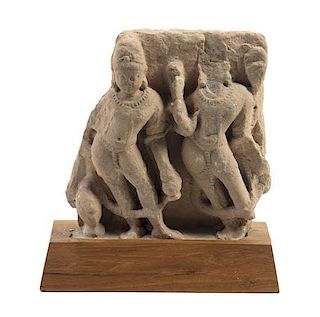 An Indian Stone Architectural Fragment Height 8 3/4 inches.