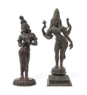 Two Indian Bronze Figures of Parvatis Height of tallest 12 1/2 inches.