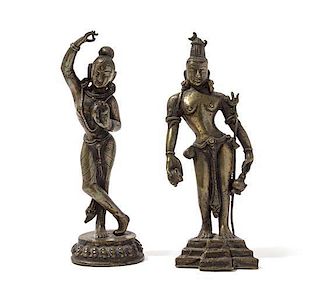 Two Indian Gilt Bronze Figures Height of tallest 8 1/4 inches.