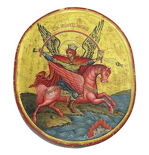 Russian St. Michael Archangel Gilt Wooden Icon