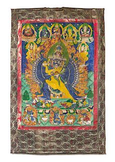 A Tibetan Thangka Height visible 35 x width 25 3/4 inches.