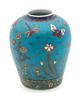 A Cloisonne Enamel Porcelain Vase POSSIBLY JAPANESE Height 5 1/4 inches.