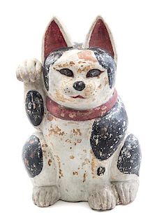 A Japanese Polychrome Decorated Beckoning Cat Height 22 inches.