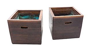 A Pair of Japanese Wood Jardinieres Height 10 1/8 x width 10 1/8 inches (each).