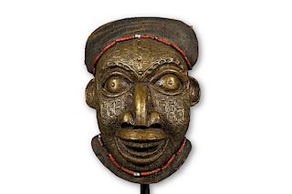 Bamileke Metal Overlay Mask from Cameroon - 15.5"