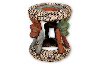 Bamileke Highly Decorative Zoormorphic Stool from Cameroon - 15"