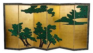A Six-Panel Folding Screen Height of each panel 71 5/8 x width 25 inches.