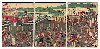 * Kunimasa, (1773-1810), Battle Scene (triptych)