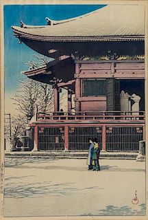Hasui Kawase, (1883-1957), Temple in Snow (2 works)