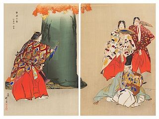 Tsukioka Kogyo, (1869-1927), five sheets and one diptych from the series Nogaku Hyakuban (One Hundred No Dramas), together with