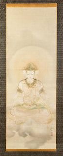 A Scroll Painting of Kannon Height 54 1/8 x width 19 3/8 inches.