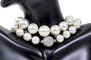 Estate 18K Gold South Sea Pearl & Diamond Necklace