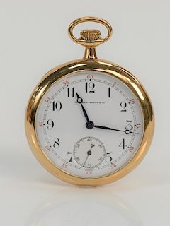 Vacheron and Constantin 14 karat gold open face pocket watch, made for Hansel Sloan & Co. Htfd, CT, monogrammed. 
45.8 mm