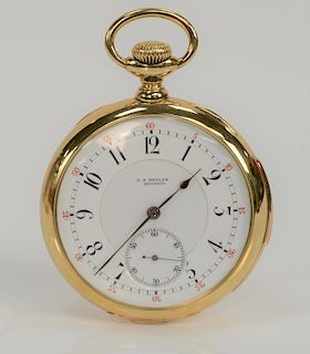18 karat gold C.H. Meylan open face pocket watch, minute repeater, C.H. Meylan Brassus. 
49 mm