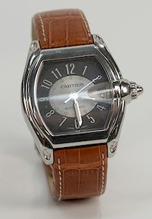 Cartier Roadster mens wristwatch calendar automatic with original leather band, along with box and book.