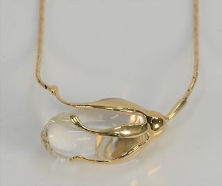 Steuben glass rose pendant with 14 karat gold necklace. 
length 16 inches