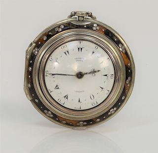 George Prior triple-cased pocket watch, 
English made for the Turkish market, white enameled face marked George Prior London, silver...