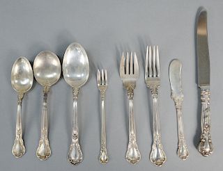 Gorham 103 piece sterling silver flatware, Chantilly pattern, setting for twelve to include (12) dinner forks, (12) tablespoons, (12...