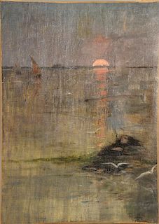 Cesare Laurenti (1854-1936), 
oil on canvas, 
Sunset, Girl in Ocean, 
signed lower right: C. Laurenti, 
28" x 20"

Provenance: 
Esta...