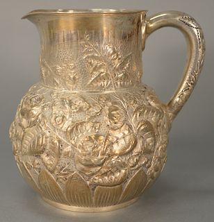 Tiffany & Co. sterling silver water pitcher, 
all over repousse roses and acanthus, marked on bottom Tiffany & Co. 4-706 makers 4810...
