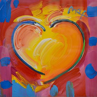 Peter Max (b. 1937), 
acrylic on paper, 
Heart, 
signed top right: Max, 
sheet size: 16" x 16".