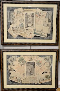 Pair of Trompe L'Oeil, 
still life pictures, 
watercolor ink, 
depicting ephemera, letters, music sheet, small paintings, and drawin...