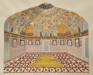 Three Orientalist watercolor gilt gouache including:  (1) "Interior of I'timad ad-Daulahs Tomb",  sheet size 6 1/2" x 9",  (2)...