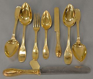 John Cox & Co. New York circa 1844 silver flatware set, Olive pattern, 88 pieces to include (4) large serving spoons, (27) dessert f...