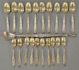 Tiffany & Co. group to include (10) dessert spoons, (1) olive spoon/fork, vine/iris pattern and (10) demitasse spoons Vine Wild Rose...