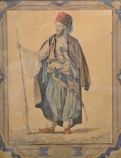Louis Dupre (1789-1837),  watercolor on paper,  Portrait of an Ottoman from Galota,  initialed lower left:  label on verso:...