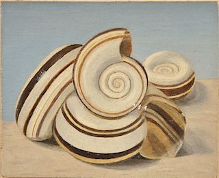 Fanny Brennan (20th century), oil on board, "4 Shells", unsigned, stamp on verso: Betty Parsons Gallery, N.Y., 1 15/16" x 2 3/8...