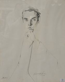 Don Bachardy, 
pencil and wash on paper, 
Portrait of Kenneth Jay Lane in 1966, 
signed lower left: Bachardy, 
28 3/4" x 23"

Proven...