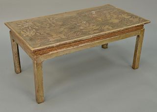 Max Kuehne (1880-1968) signed modern coffee table, silvered with garden design top.  