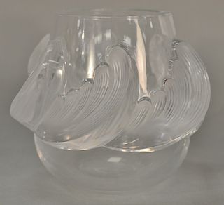 Lalique "Vagues" crystal bowl, 
molded clear and frosted glass with high relief. 
height 8 1/2 inches, diameter of top 6 inches