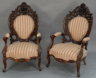 Pair of J & J.W. Meeks laminated rosewood armchairs, in the Hawkins pattern. 
height 43 inches, width 25 1/2 inches 

Provenance: 
E...