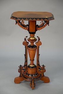 Renaissance Revival walnut pedestal with modified rectangular top on urn shaft base with four feet