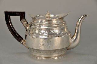 Georgian silver teapot, 18th century, maker probably Robert and David Hennell 1795,  monogrammed on bottom: "Their RH the Duke and D...