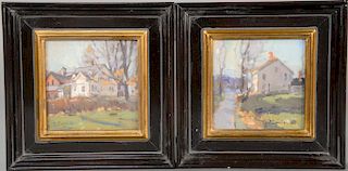 David Lussier (20th/21st century), 
pair of oil on board paintings, 
"End of Autumn", 
"Afternoon" 
each signed: D. Lussier, 
each t...
