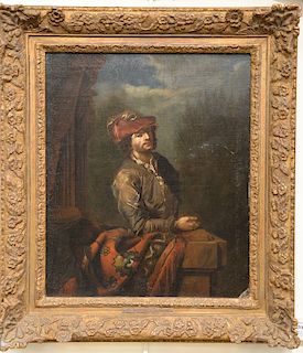 Dutch half length portrait, 
oil on canvas, 
Man with Landscape Background, 
17th/18th century, 
plaque marked: Adriaen van Der Werf...