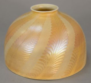 Tiffany lamp shade, feather design, signed L.C.T. Favrile.  height 4 5/8 inches, opening 2 1/4 inches, diameter 7 inches