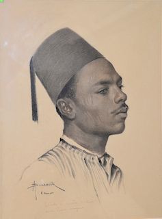 Adolph Scarselli (1866-1945), 
mixed media charcoal pastel, 
Head of Nubian, 
signed lower left: A. Scarselli, 
label: The Fine Art ...