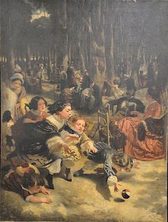 Wilhelm II Lindenschmit (1829-1895), 
oil on canvas, 
Playing in the Park, 
signed lower left: W. Lindenschmit, 
61 1/4" x 46"