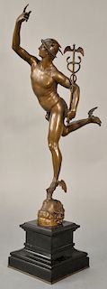 Ferdinand Barbedienne (1810-1892), 
bronze on black slate square base, 
Mercury Man, Mercurio, 
marked: F. Barbedienne Fondeur, 
hei...