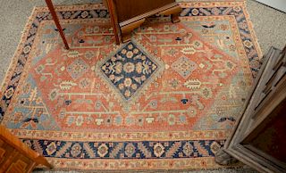 Heriz Oriental throw rug (wear, end fraying). 
4'8" x 6'2" 

Provenance: 
Estate of Kenneth Jay Lane
