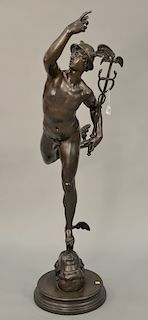 Bronze, 
Flying Mercury Man, Mercurio, 
unsigned, 
height 57 1/2 inches